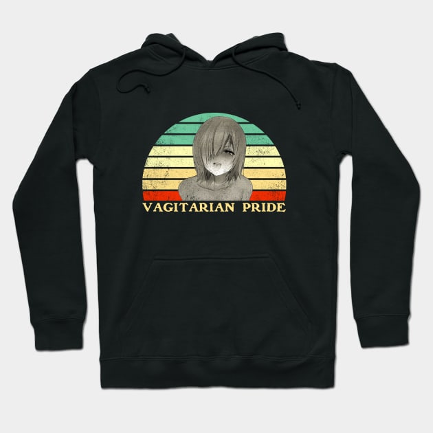 Vagitarian Pride - Lesbian Anime Pun - Retro Sunset Hoodie by clvndesign